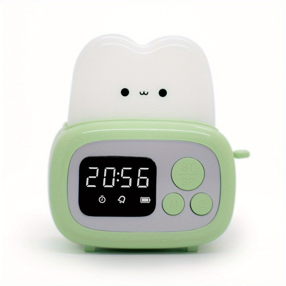 QANYI Modern Freestanding Bedside Alarm Clock Night Light, Adjustable Soft Light, USB Rechargeable Lithium Battery, Button Control, Plastic Shade, for Bedroom Tabletop Use