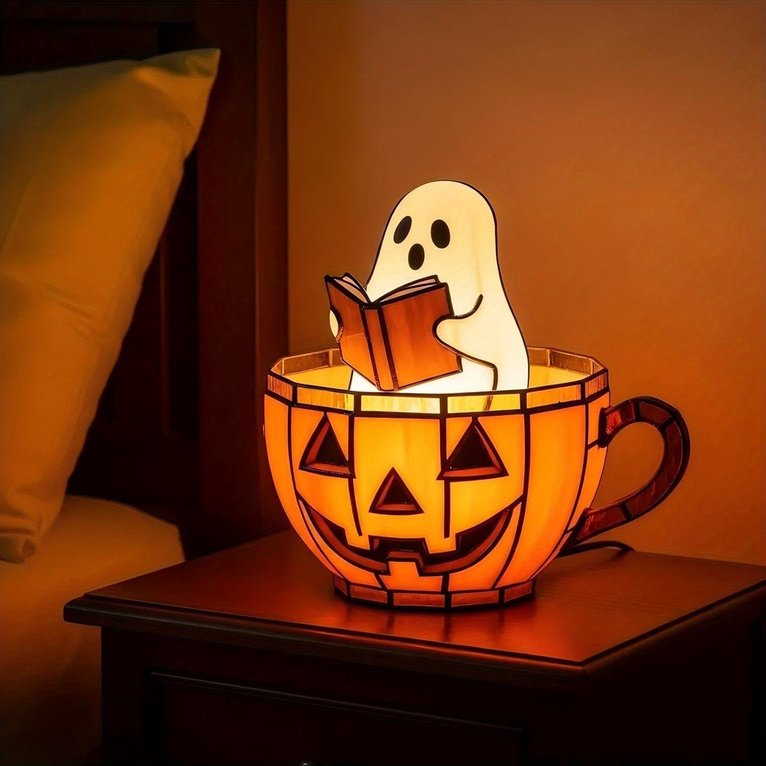 Reading Book Lamp, Handmade Halloween Ghosts Reading Night Light Up, Adorable Reading Night Light Halloween Decor, Flickering Night Light for Readers & Book Lover, Bedtime Lamp, Study Lamp, Whimsical Lighting, Cute Decor, Lightweight Design, Plastic Lamp,