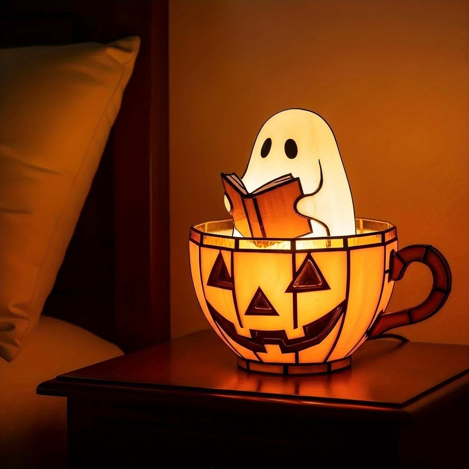 Reading Book Lamp, Handmade Halloween Ghosts Reading Night Light Up, Adorable Reading Night Light Halloween Decor, Flickering Night Light for Readers & Book Lover, Bedtime Lamp, Study Lamp, Whimsical Lighting, Cute Decor, Lightweight Design, Plastic Lamp,