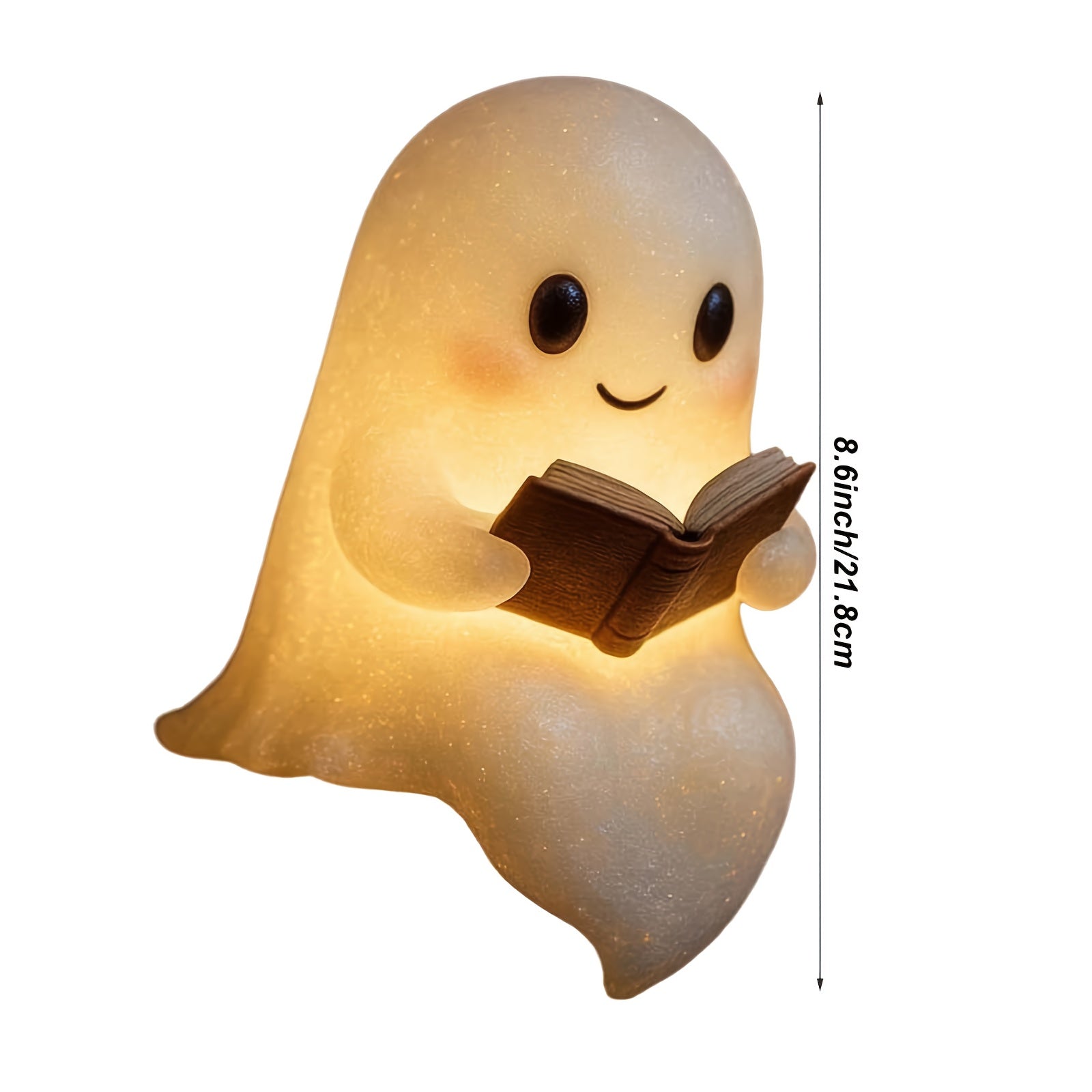 Cute Reading Book Lamp, New Halloween Light Up Statue Night Light with Smile, Light House Mantel Decoration, Halloween Home Office Decor, Funny Indoor Ghosts Figurine Decor for Bedroom Living Room