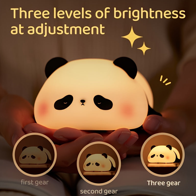 Panda Silicone Lamp - USB Rechargeable Sensor Night Light with 3 Brightness Levels, Auto Timer & Adjustable Brightness, Modern Animal-Themed Bedroom Bedside Lamp for Sleep Aid, Holiday Gift for Friends, Panda Gifts, Sleep Aid Light, Playful Design,