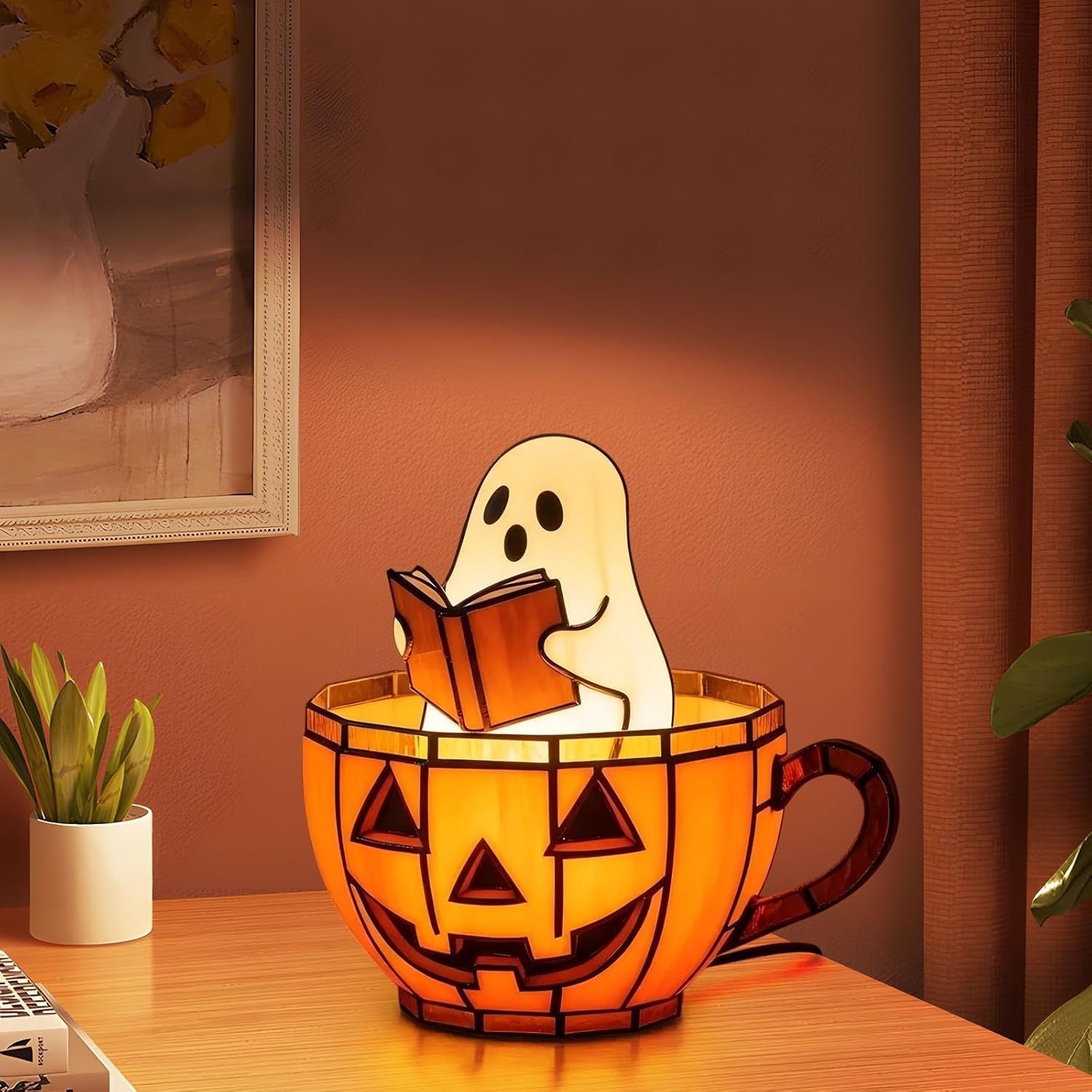 Reading Book Lamp, Handmade Halloween Ghosts Reading Night Light Up, Adorable Reading Night Light Halloween Decor, Flickering Night Light for Readers & Book Lover, Bedtime Lamp, Study Lamp, Whimsical Lighting, Cute Decor, Lightweight Design, Plastic Lamp,