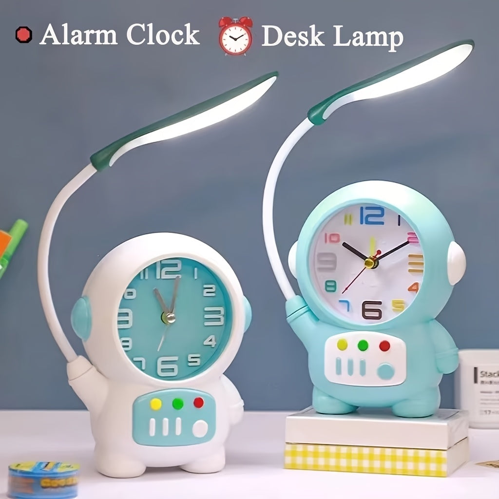LED Small Desktop Table Lamp, Astronaut Clock Desktop Table Lamp Shape, Technology And Fashionable Design, Available In Pink And Blue Colors