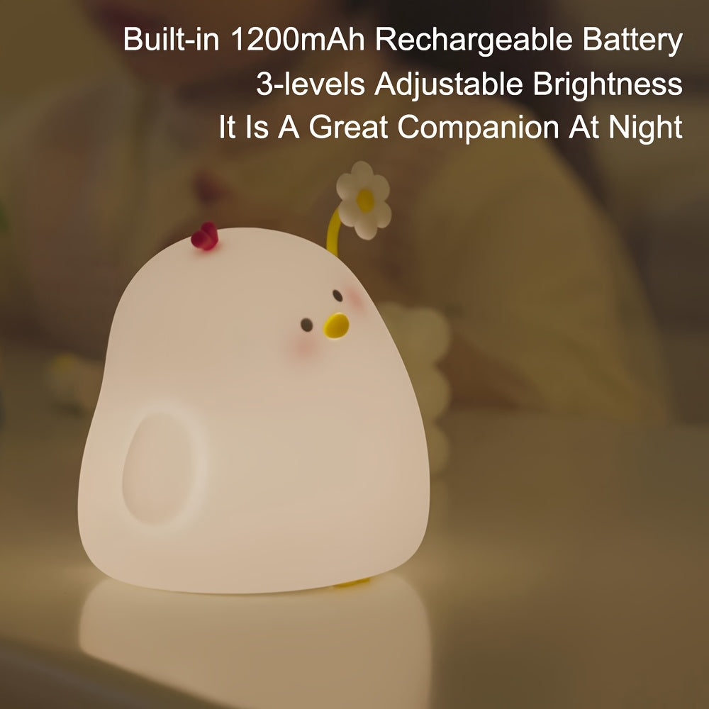 1pc Cute Chick Night Light, 1200mAh Battery LED Bedside Lights, Tapping Control, 3-level Brightness Adjustable, 30 Minute Timer, Great Gift for Birthdays Christmas for Family Friends