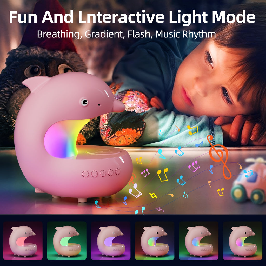 [Smart RGB Light] Smart RGB Light with Wireless Speaker & Fast Wireless Charger - Adjustable Brightness Dolphin Desk Lamp, USB Type-C, Wireless, Bedroom Night Light, Valentine's Day Gift, Camping, Wedding, Halloween, Christmas Decor