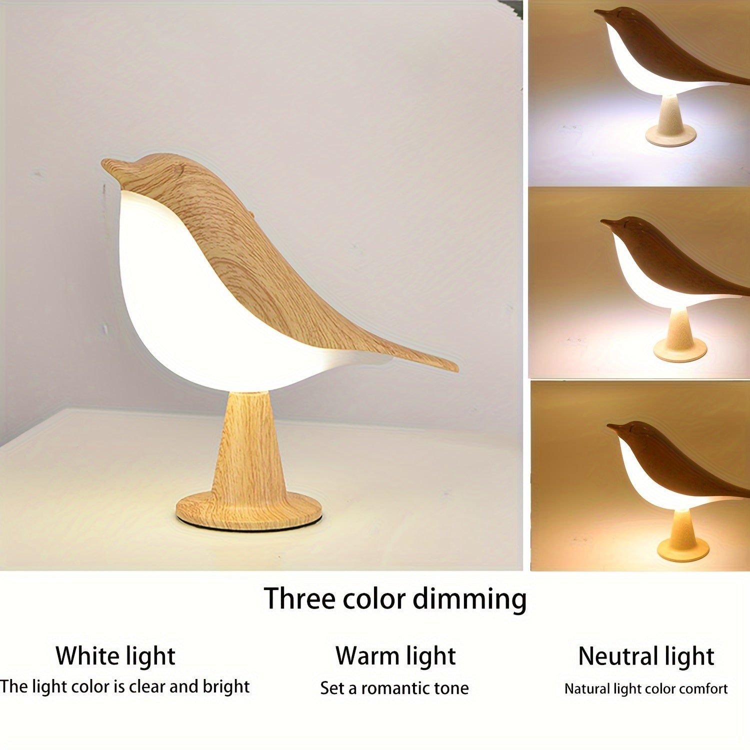 1pc Art Deco Style Bird LED Table Lamp, 3-Level Adjustable Touch-Controlled Night Light, Rechargeable Lithium Battery, Plastic Freestanding Desk Lamp with USB Cable, Animal Theme for Various Room Types - Maple Leaf Color