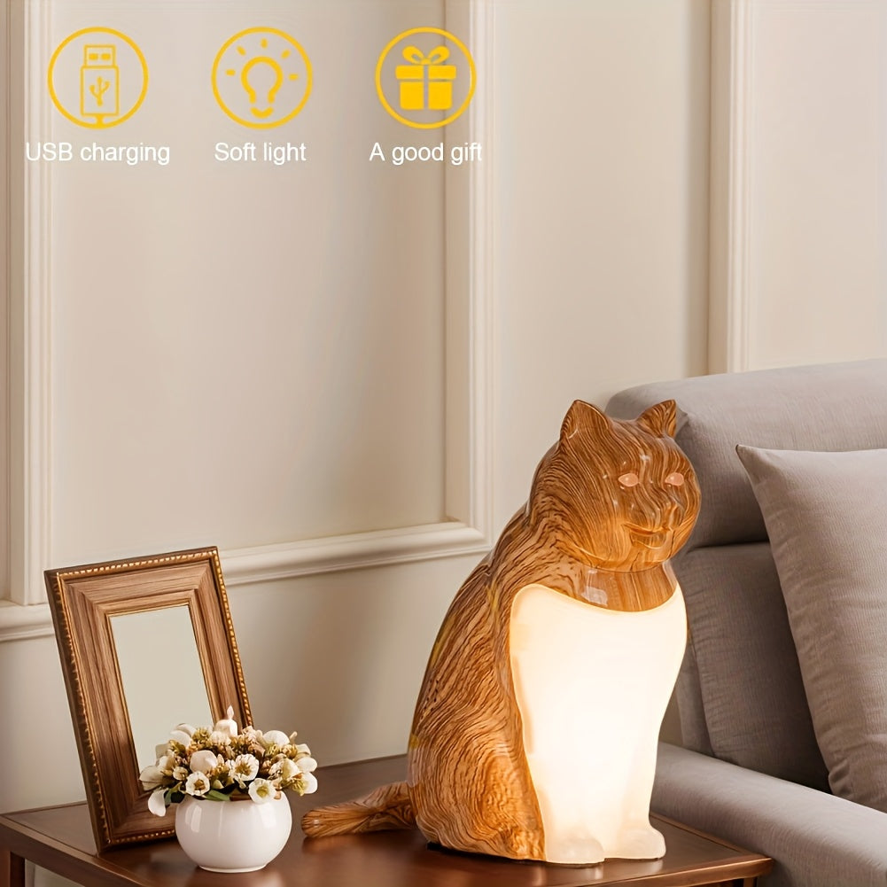 Cute Cat-Shaped LED Table Lamp with Touch Control, USB Rechargeable, 3-Color Dimmable Light, Warm Glow for Bedroom, Living Room, Study, and Dining Room - Perfect Holiday Gift for Christmas and Halloween, Cat Decor