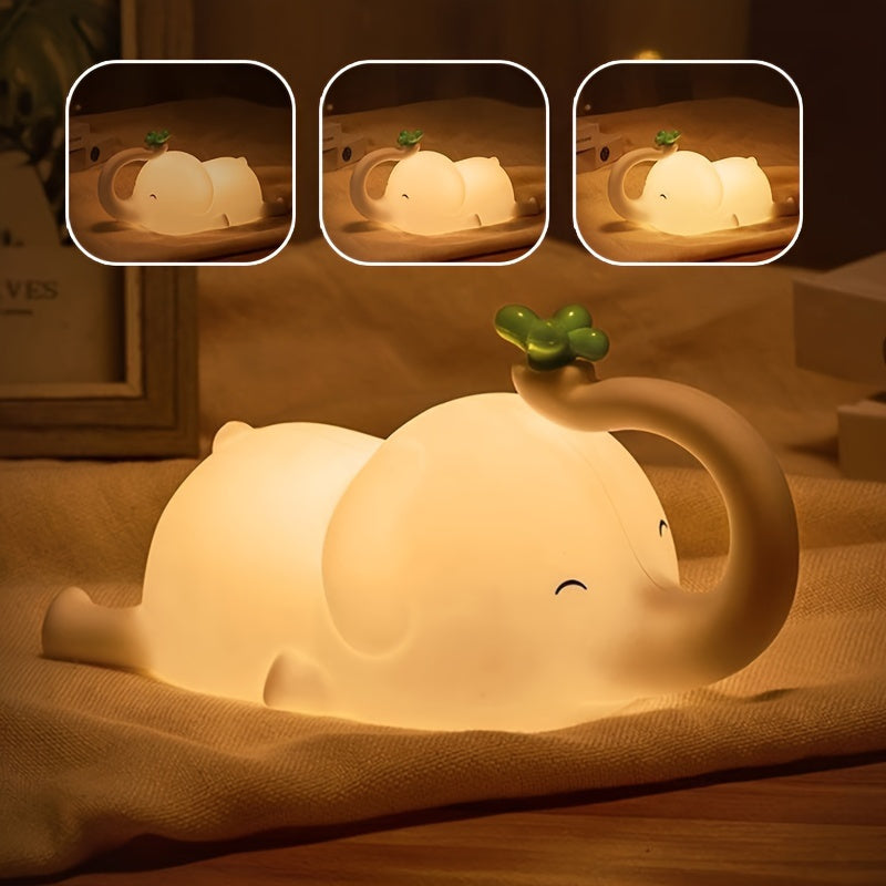 1pc USB Rechargeable Elephant-Shaped LED Night Light, Silicone Pat Lamp for Sleep, Portable Induction Bedside Stand, Indoor Use, Electronic Components, Lithium Battery, USB Charging, ≤36V