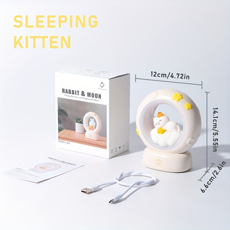Small Night Lamp. Cat Rabbit Reading Lamp with Battery, Table Lamp, Room Decoration, USB Charging, Cute LED Multicolor Gift