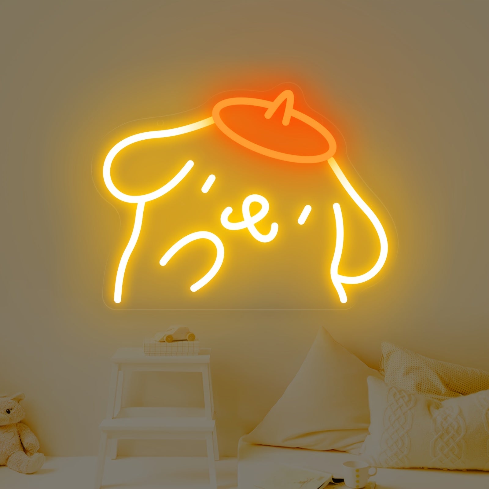 1pc Sanrio POMPOMPURIN Dog Neon Sign Wall Decor - Vibrant Orange LED Kawaii Night Light, USB-Powered with Switch, Cute Bedroom Decor for Girls, Teens, Birthday Gift for Sanrio Fans, Teenage Room Lighting, Playful Design