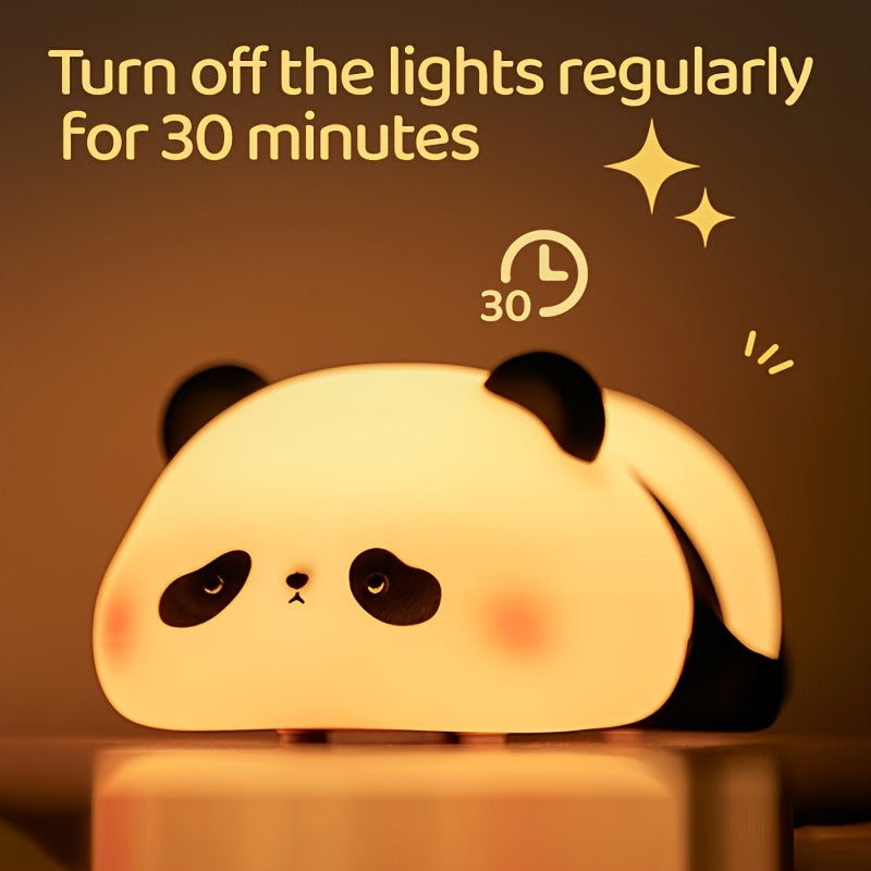 Panda Silicone Lamp - USB Rechargeable Sensor Night Light with 3 Brightness Levels, Auto Timer & Adjustable Brightness, Modern Animal-Themed Bedroom Bedside Lamp for Sleep Aid, Holiday Gift for Friends, Panda Gifts, Sleep Aid Light, Playful Design,