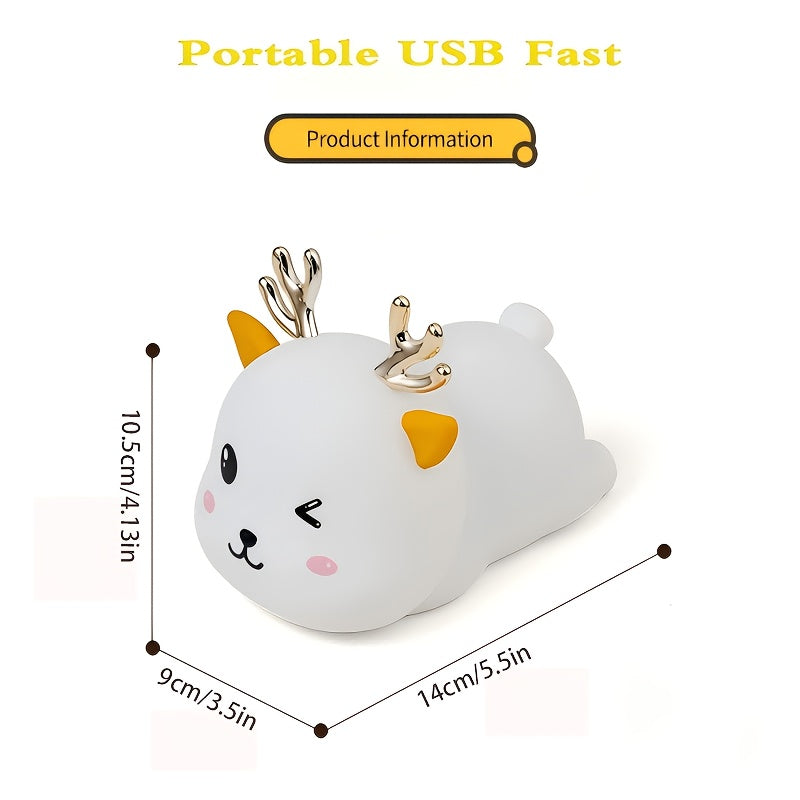 Bedroom [Accompany Sleeping] Ambient Night Light, 2 Cute Little Animal [elk] Style [gradient 7-color] Night Light, USB | Type+(1200mAh Lithium Battery) with Large Capacity Battery Life, Bidding Farewell to Frequent Charging Anxiety Night Light