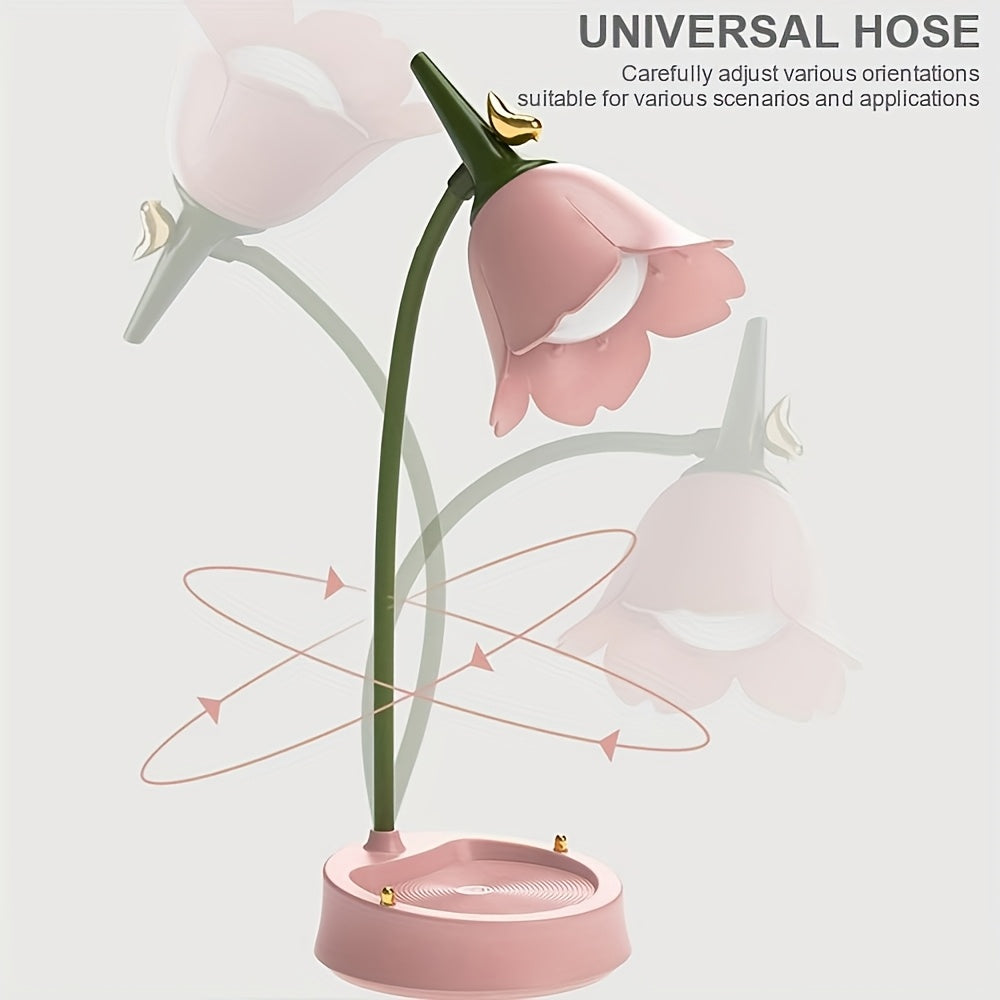 Cute LED Desk Lamp Kawaii Desk Accessories, Flower And Bird Desk Lamp USB Rechargeable, 3 Color Modes, Stepless Dimming, Touch Sensor Switch Kawaii Room Decoration Lamp, Reading Lamp Night Light