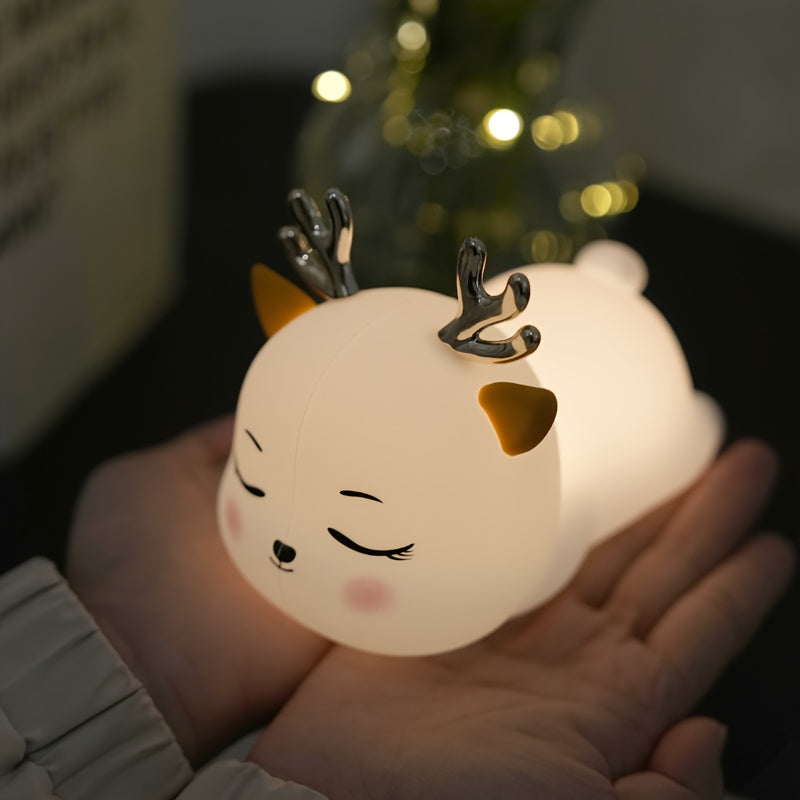 Bedroom [Accompany Sleeping] Ambient Night Light, 2 Cute Little Animal [elk] Style [gradient 7-color] Night Light, USB | Type+(1200mAh Lithium Battery) with Large Capacity Battery Life, Bidding Farewell to Frequent Charging Anxiety Night Light