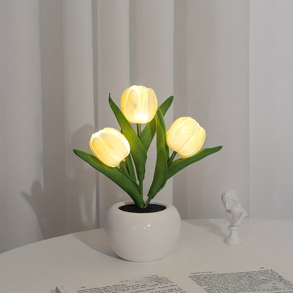 LED Simulation Tulip Night Light - 1pc USB Table Lamp Ornaments With Vase - Best Mother's Day Gift For Home Living Room Desktop Decor