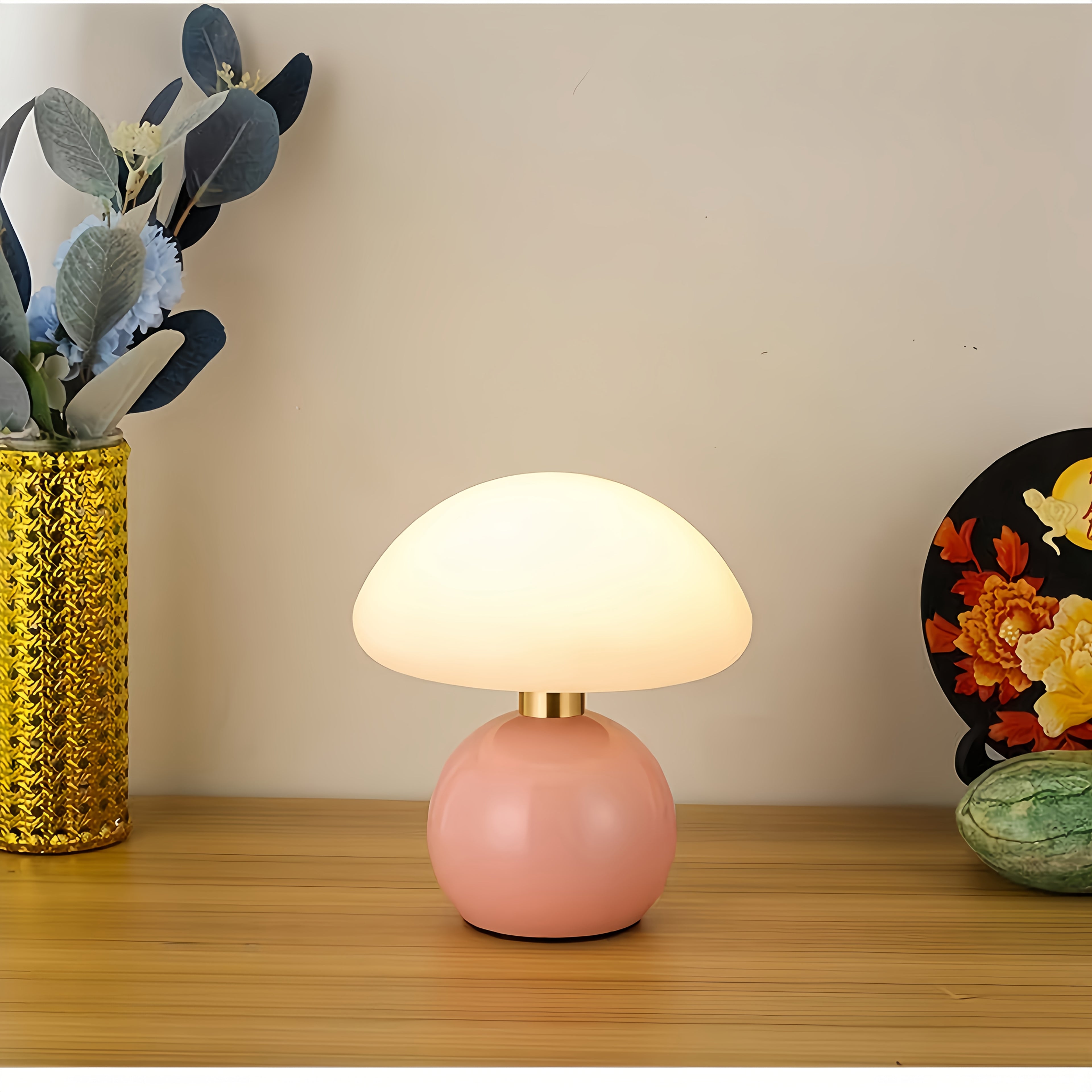 [USB Ceramic Lamp] Ceramic Mushroom Table Lamp with Adjustable Brightness & Touch Control | Elegant, Minimalist Design, USB Lighting Fixture, Soft, Dimmable Light for Bedroom, Living Room, Desk, and Home Office Decor