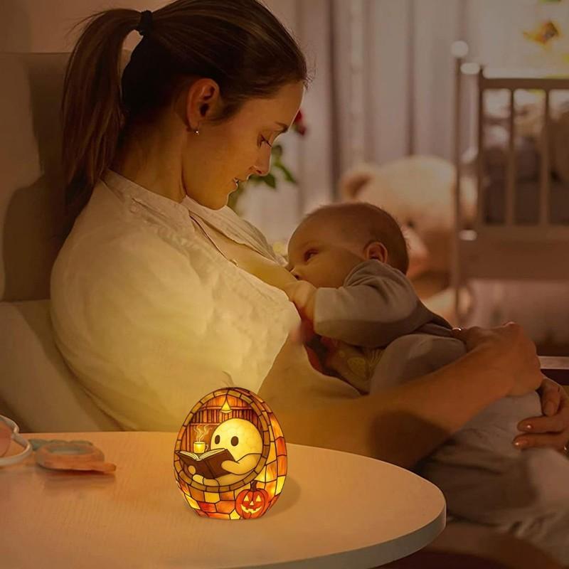Halloween Reading Light - Cute LED Book Night Light with Ghost Reader Shape, Portable Battery-Powered Bedside Lamp, No Sockets Needed, Perfect for Book Lovers & Party Decorations, Resin Material, Adjustable Brightness, Modern Design for Living Room or