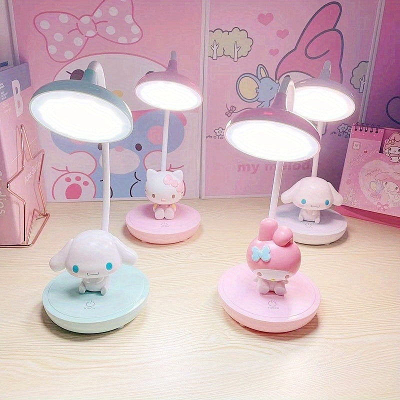 Sanrio KT Cat & Yugui Dog 3-Level Touch Switch Desk Lamp - Cute Cartoon Design, Adjustable Brightness, No Electricity Needed, Perfect for Bedroom, Dorm, or Study, Dorm Room Lighting, Playful Design, Plastic Construction, Bedroom Lighting, Study Lampshade,