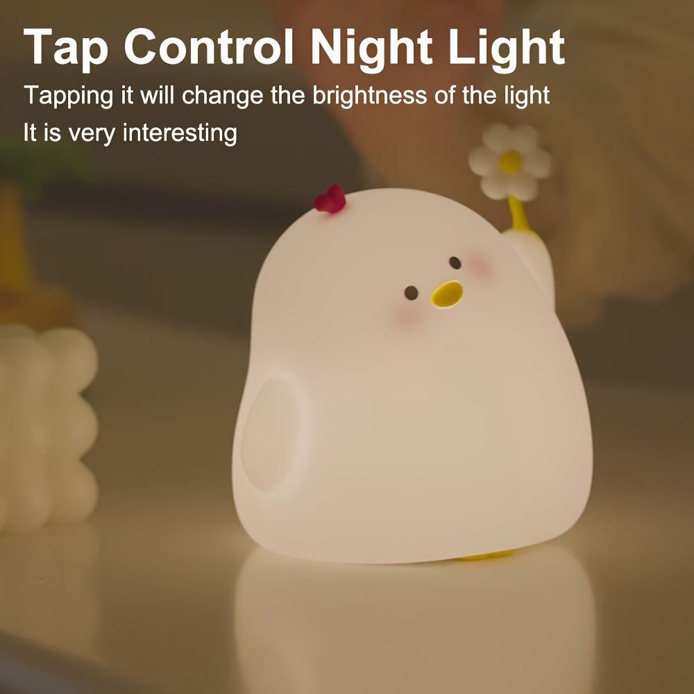 1pc Cute Chick Night Light, 1200mAh Battery LED Bedside Lights, Tapping Control, 3-level Brightness Adjustable, 30 Minute Timer, Great Gift for Birthdays Christmas for Family Friends
