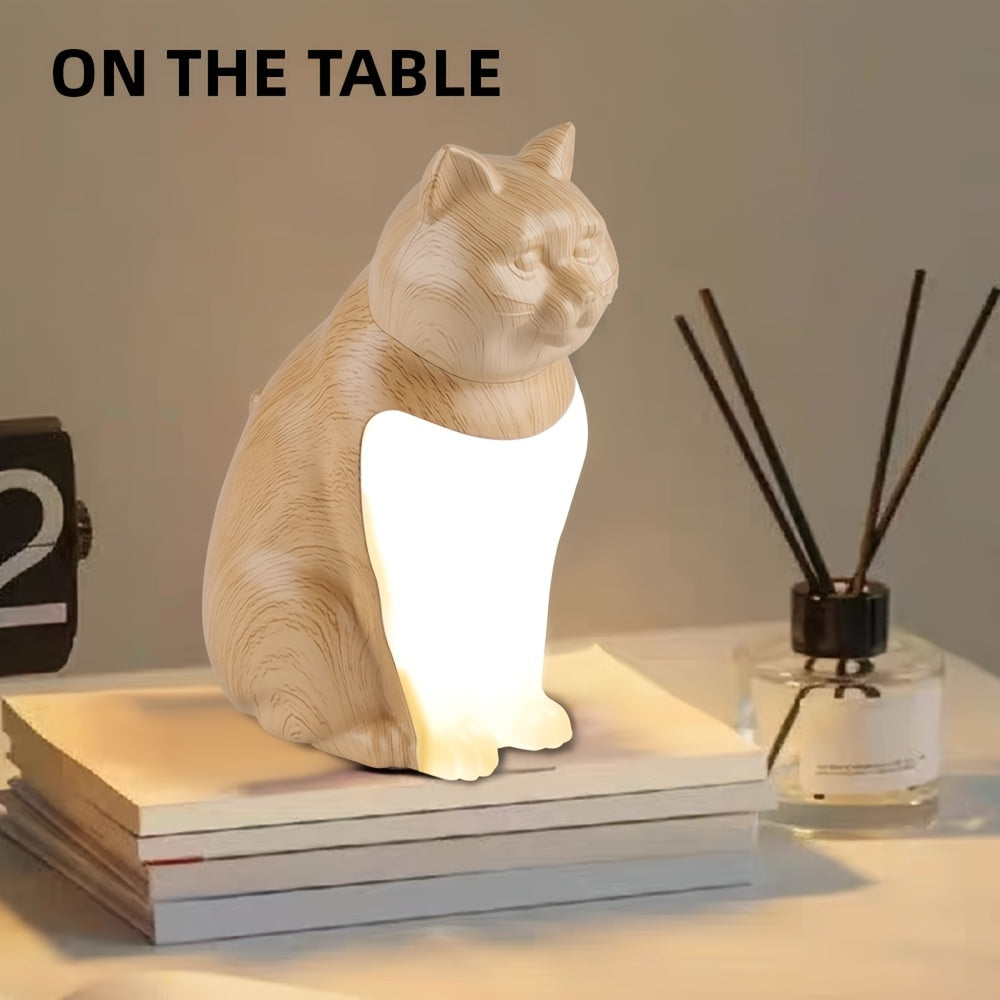 Adorable Kitten LED Desk Lamp, Three-Level Dimmable Bedside Lamp, Artistic Rechargeable Touch Night Light, Maple Leaf Color, Holiday Gift, Bedside Lighting, Home Decor, Artistic Lamp, Stylish Nightlight, Portable Lighting, Lightweight Design, Adjustable