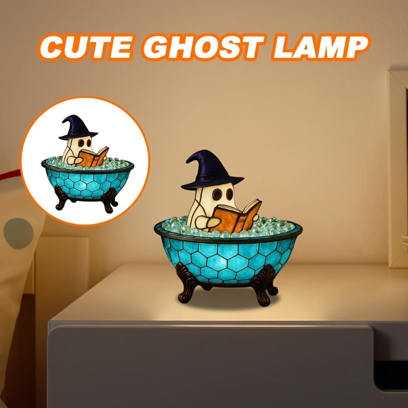 Cute Bathtub Night Light - USB Powered for Bathroom, Desktop, Halloween Decoration - with Witch Hat - Low-Power Bedside Lamp - Resin Home Decor Lamp, Party or Horror Theme Idea, Stylish Design, Smooth Surface, Home Decor, Playful Lighting, Durable
