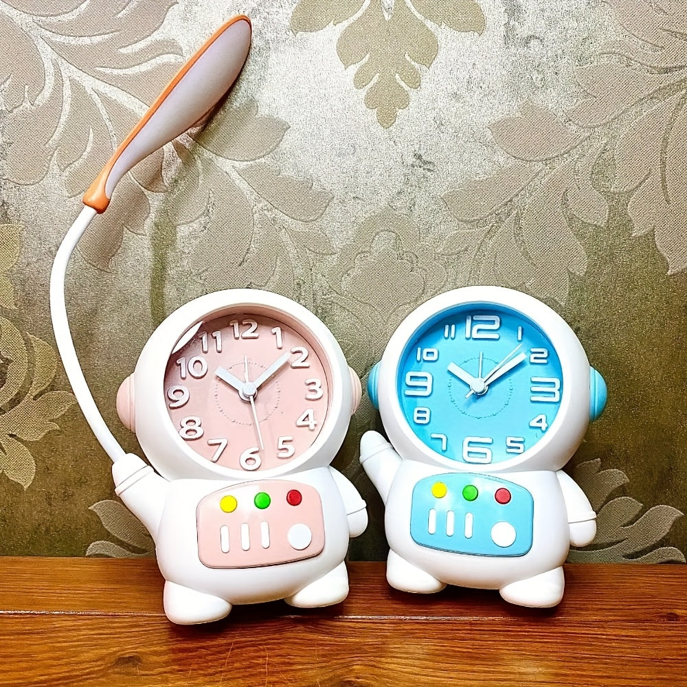 LED Small Desktop Table Lamp, Astronaut Clock Desktop Table Lamp Shape, Technology And Fashionable Design, Available In Pink And Blue Colors