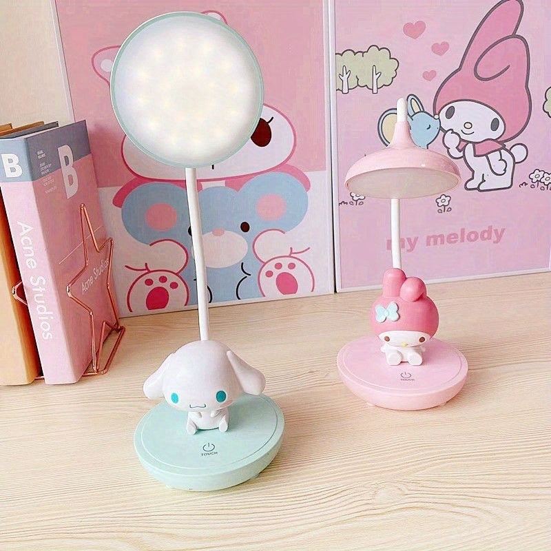 Sanrio KT Cat & Yugui Dog 3-Level Touch Switch Desk Lamp - Cute Cartoon Design, Adjustable Brightness, No Electricity Needed, Perfect for Bedroom, Dorm, or Study, Dorm Room Lighting, Playful Design, Plastic Construction, Bedroom Lighting, Study Lampshade,