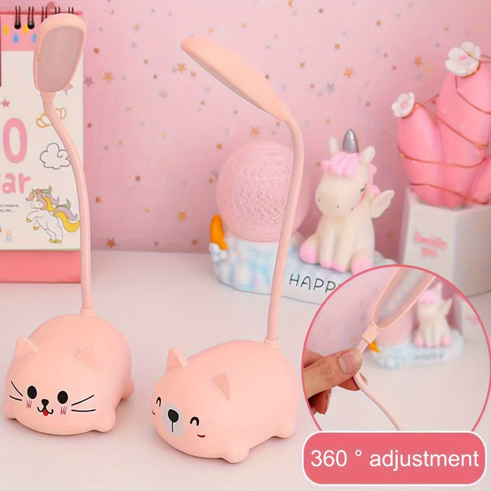 LED Night Light Lamp, Mini Cat Table Lamp, Portable LED Night Light, Cute Desk Lamp, Foldable USB Rechargeable Reading Light For Bedroom