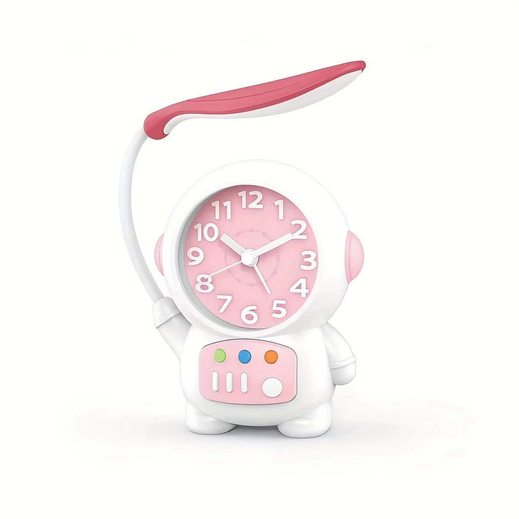 LED Small Desktop Table Lamp, Astronaut Clock Desktop Table Lamp Shape, Technology And Fashionable Design, Available In Pink And Blue Colors