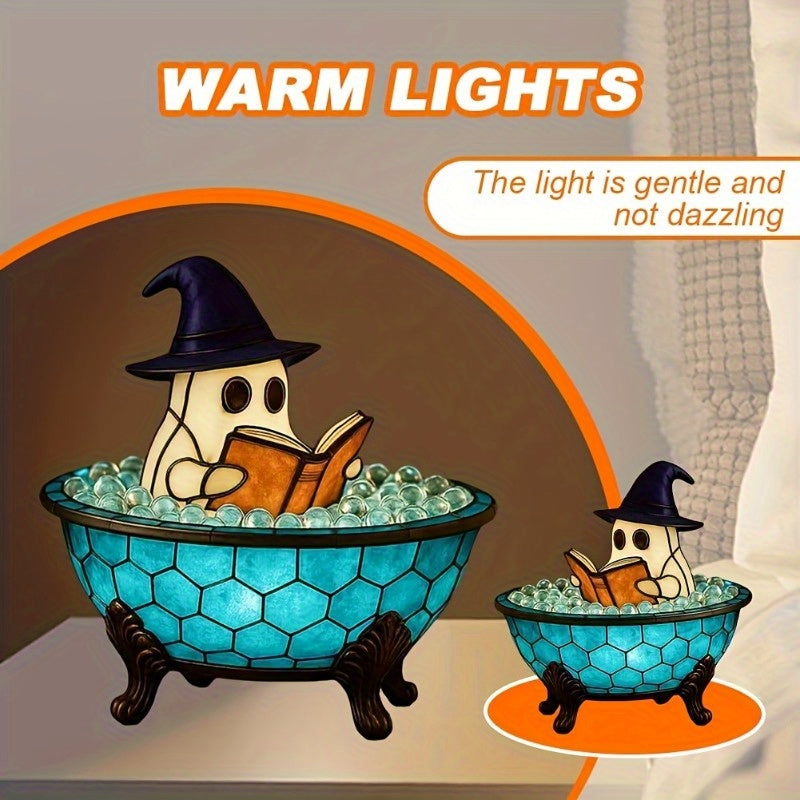 Cute Bathtub Night Light - USB Powered for Bathroom, Desktop, Halloween Decoration - with Witch Hat - Low-Power Bedside Lamp - Resin Home Decor Lamp, Party or Horror Theme Idea, Stylish Design, Smooth Surface, Home Decor, Playful Lighting, Durable