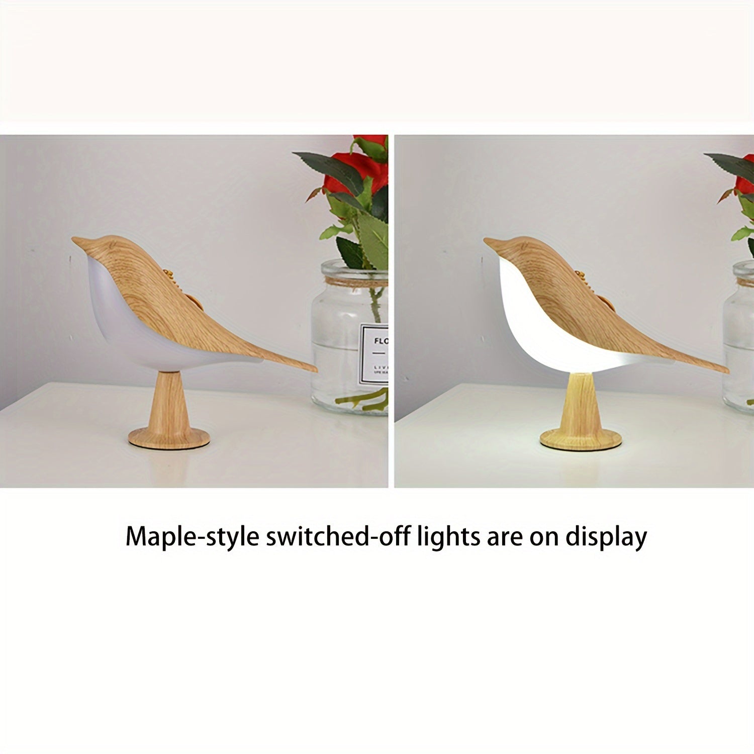 1pc Art Deco Style Bird LED Table Lamp, 3-Level Adjustable Touch-Controlled Night Light, Rechargeable Lithium Battery, Plastic Freestanding Desk Lamp with USB Cable, Animal Theme for Various Room Types - Maple Leaf Color