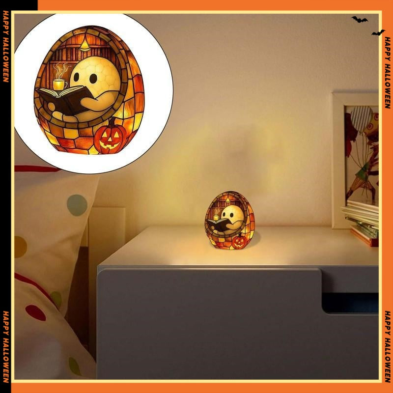 Halloween Reading Light - Cute LED Book Night Light with Ghost Reader Shape, Portable Battery-Powered Bedside Lamp, No Sockets Needed, Perfect for Book Lovers & Party Decorations, Resin Material, Adjustable Brightness, Modern Design for Living Room or