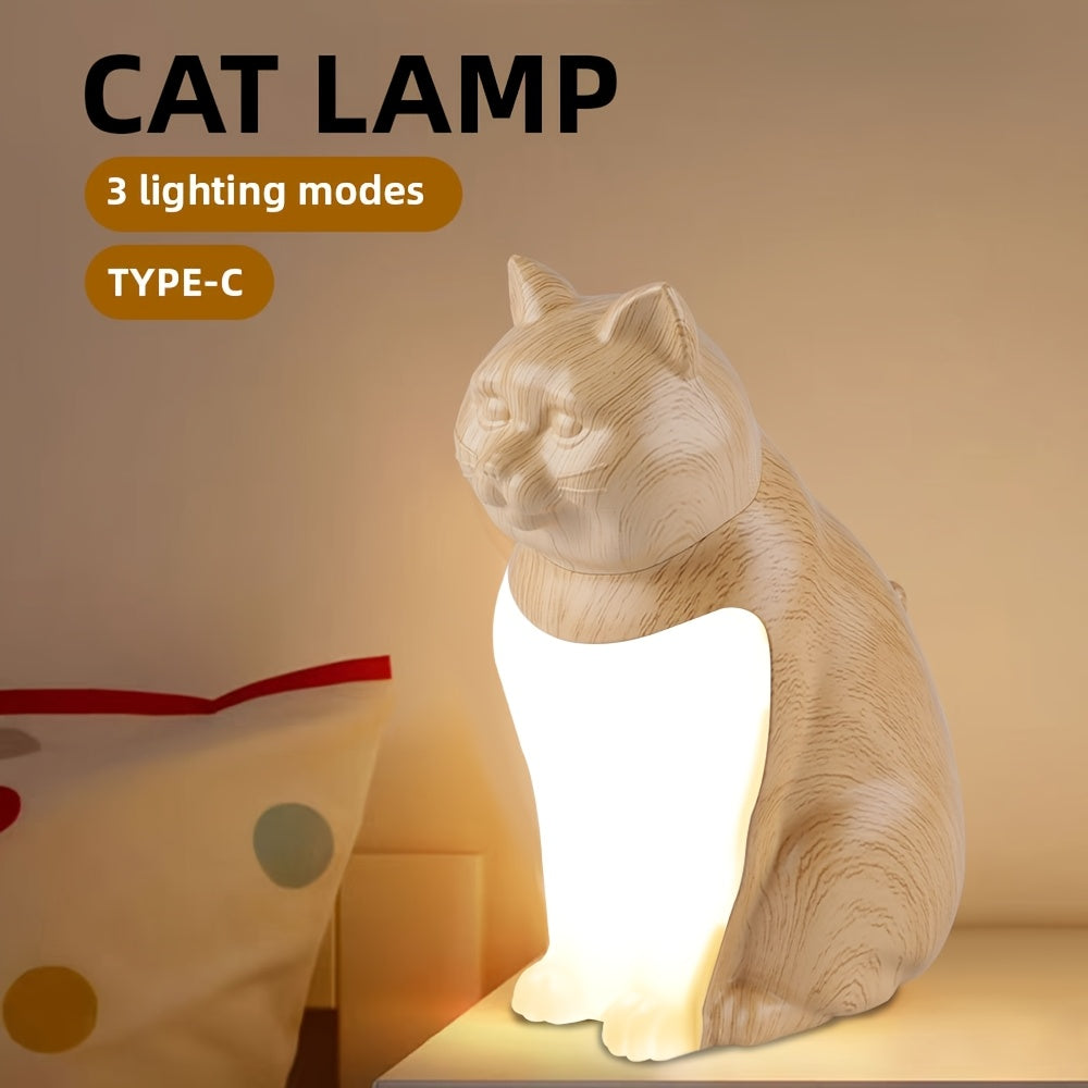 Adorable Kitten LED Desk Lamp, Three-Level Dimmable Bedside Lamp, Artistic Rechargeable Touch Night Light, Maple Leaf Color, Holiday Gift, Bedside Lighting, Home Decor, Artistic Lamp, Stylish Nightlight, Portable Lighting, Lightweight Design, Adjustable