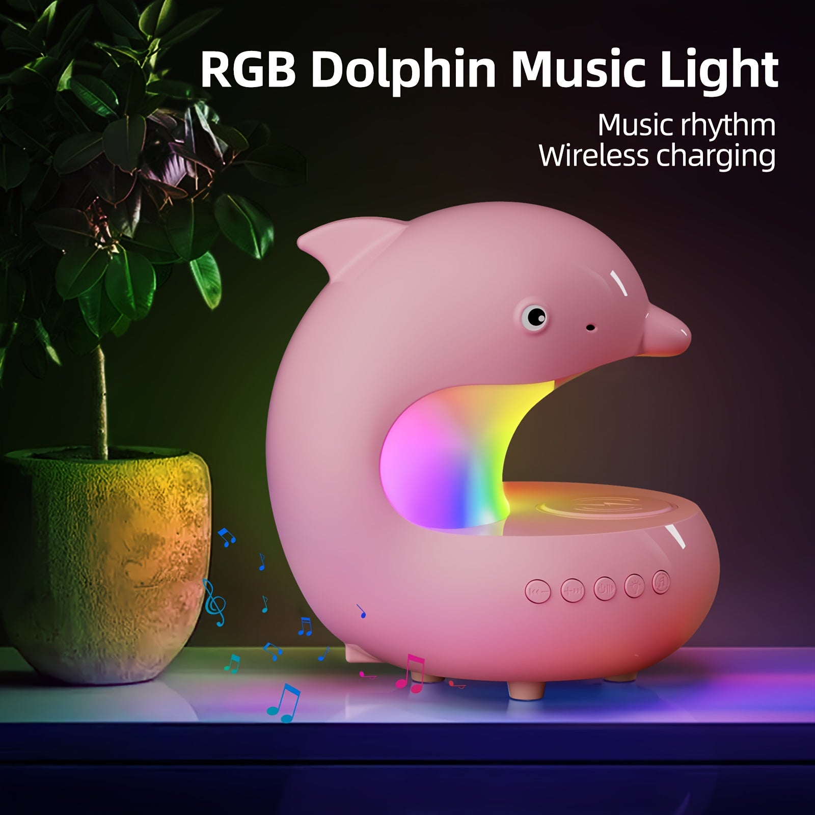 [Smart RGB Light] Smart RGB Light with Wireless Speaker & Fast Wireless Charger - Adjustable Brightness Dolphin Desk Lamp, USB Type-C, Wireless, Bedroom Night Light, Valentine's Day Gift, Camping, Wedding, Halloween, Christmas Decor