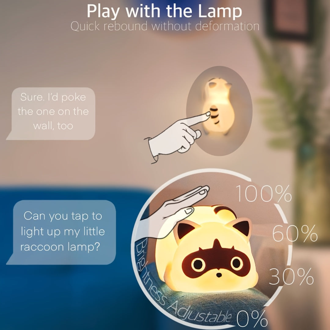 [Cute Raccoon Night Light] Cute Raccoon Night Light For Kids | Dimmable Rechargable Led Lamp Baby Nursery Bedroom Table Desk Lamp | Cool Stuff Fun Kawaii Room Decor Aesthetic Novelty Accessories, Gift For Women Home Decor Easter Gift