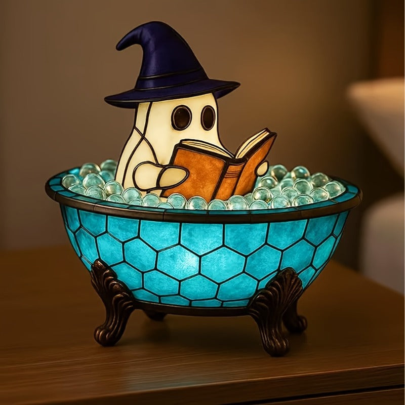 Cute Bathtub Night Light - USB Powered for Bathroom, Desktop, Halloween Decoration - with Witch Hat - Low-Power Bedside Lamp - Resin Home Decor Lamp, Party or Horror Theme Idea, Stylish Design, Smooth Surface, Home Decor, Playful Lighting, Durable