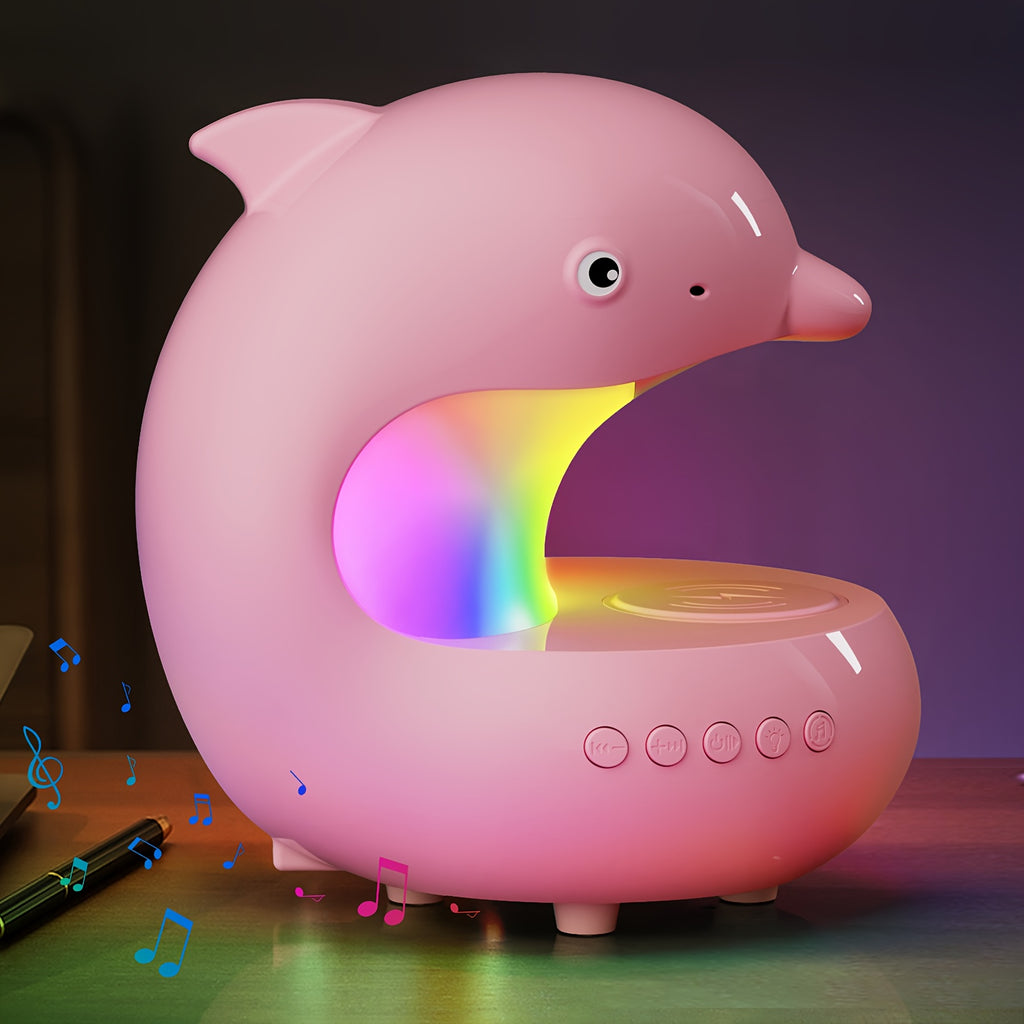 [Smart RGB Light] Smart RGB Light with Wireless Speaker & Fast Wireless Charger - Adjustable Brightness Dolphin Desk Lamp, USB Type-C, Wireless, Bedroom Night Light, Valentine's Day Gift, Camping, Wedding, Halloween, Christmas Decor