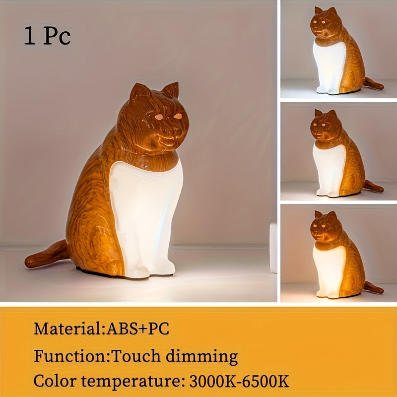 Cute Cat-Shaped LED Table Lamp with Touch Control, USB Rechargeable, 3-Color Dimmable Light, Warm Glow for Bedroom, Living Room, Study, and Dining Room - Perfect Holiday Gift for Christmas and Halloween, Cat Decor