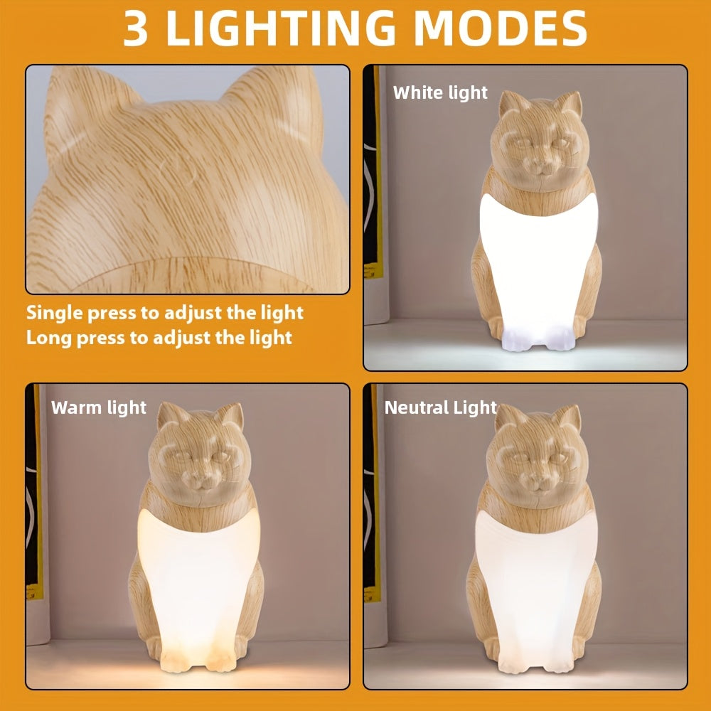 Adorable Kitten LED Desk Lamp, Three-Level Dimmable Bedside Lamp, Artistic Rechargeable Touch Night Light, Maple Leaf Color, Holiday Gift, Bedside Lighting, Home Decor, Artistic Lamp, Stylish Nightlight, Portable Lighting, Lightweight Design, Adjustable
