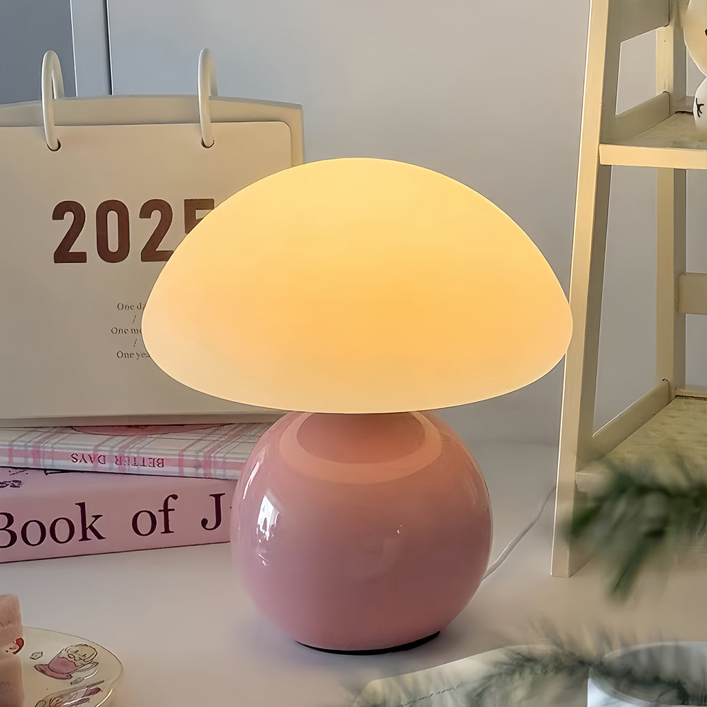 [USB Ceramic Lamp] Ceramic Mushroom Table Lamp with Adjustable Brightness & Touch Control | Elegant, Minimalist Design, USB Lighting Fixture, Soft, Dimmable Light for Bedroom, Living Room, Desk, and Home Office Decor