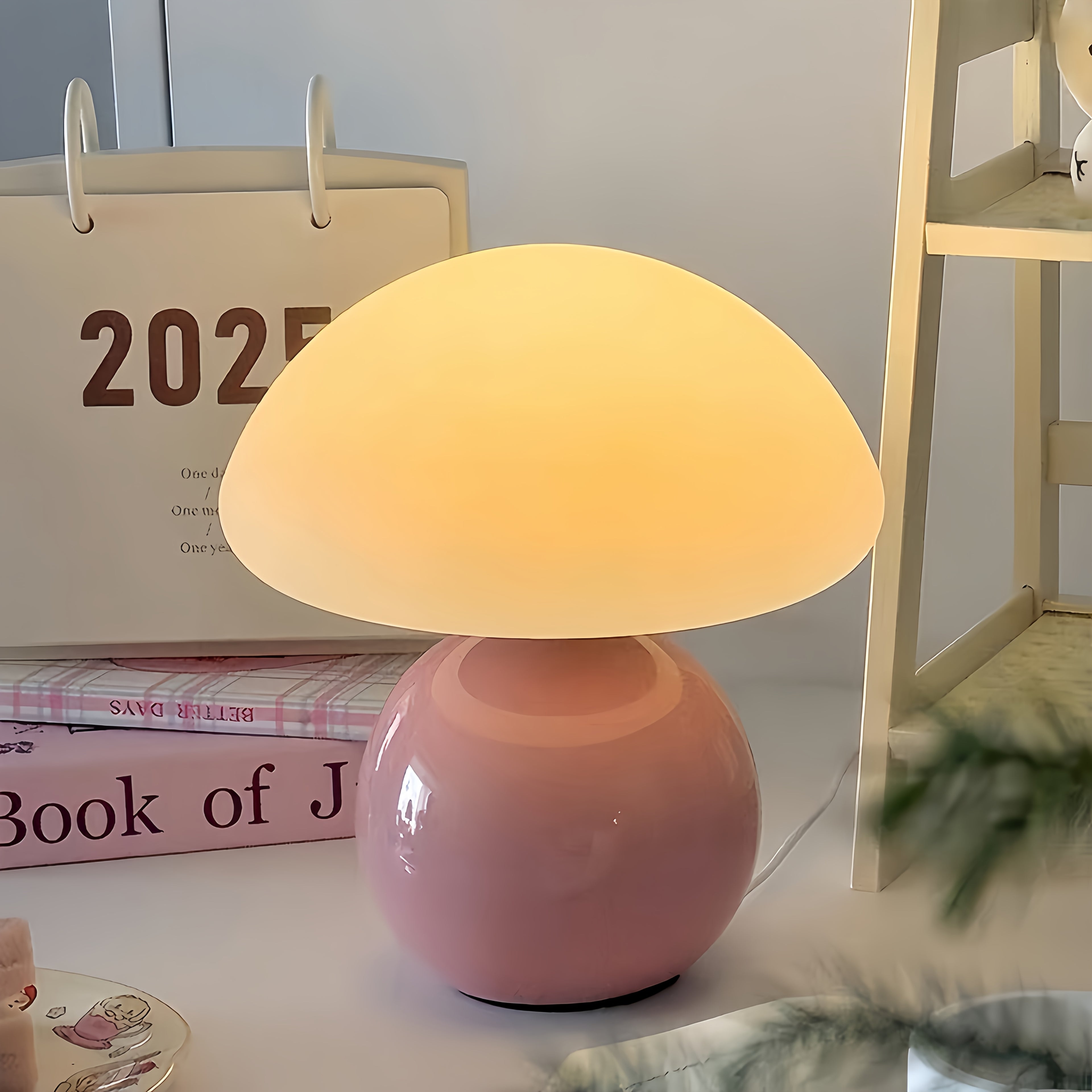 [USB Ceramic Lamp] Ceramic Mushroom Table Lamp with Adjustable Brightness & Touch Control | Elegant, Minimalist Design, USB Lighting Fixture, Soft, Dimmable Light for Bedroom, Living Room, Desk, and Home Office Decor
