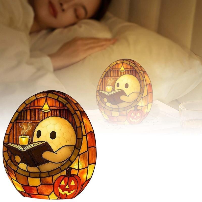 Halloween Reading Light - Cute LED Book Night Light with Ghost Reader Shape, Portable Battery-Powered Bedside Lamp, No Sockets Needed, Perfect for Book Lovers & Party Decorations, Resin Material, Adjustable Brightness, Modern Design for Living Room or