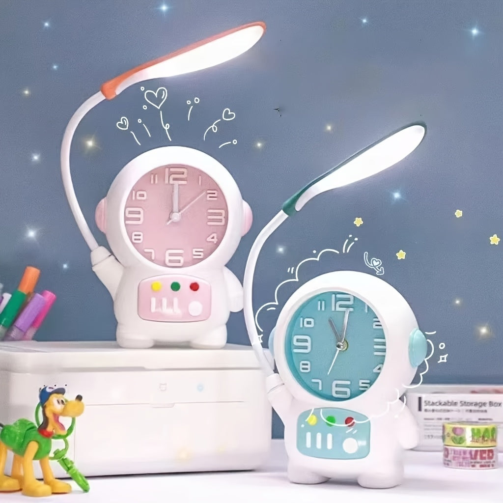 LED Small Desktop Table Lamp, Astronaut Clock Desktop Table Lamp Shape, Technology And Fashionable Design, Available In Pink And Blue Colors