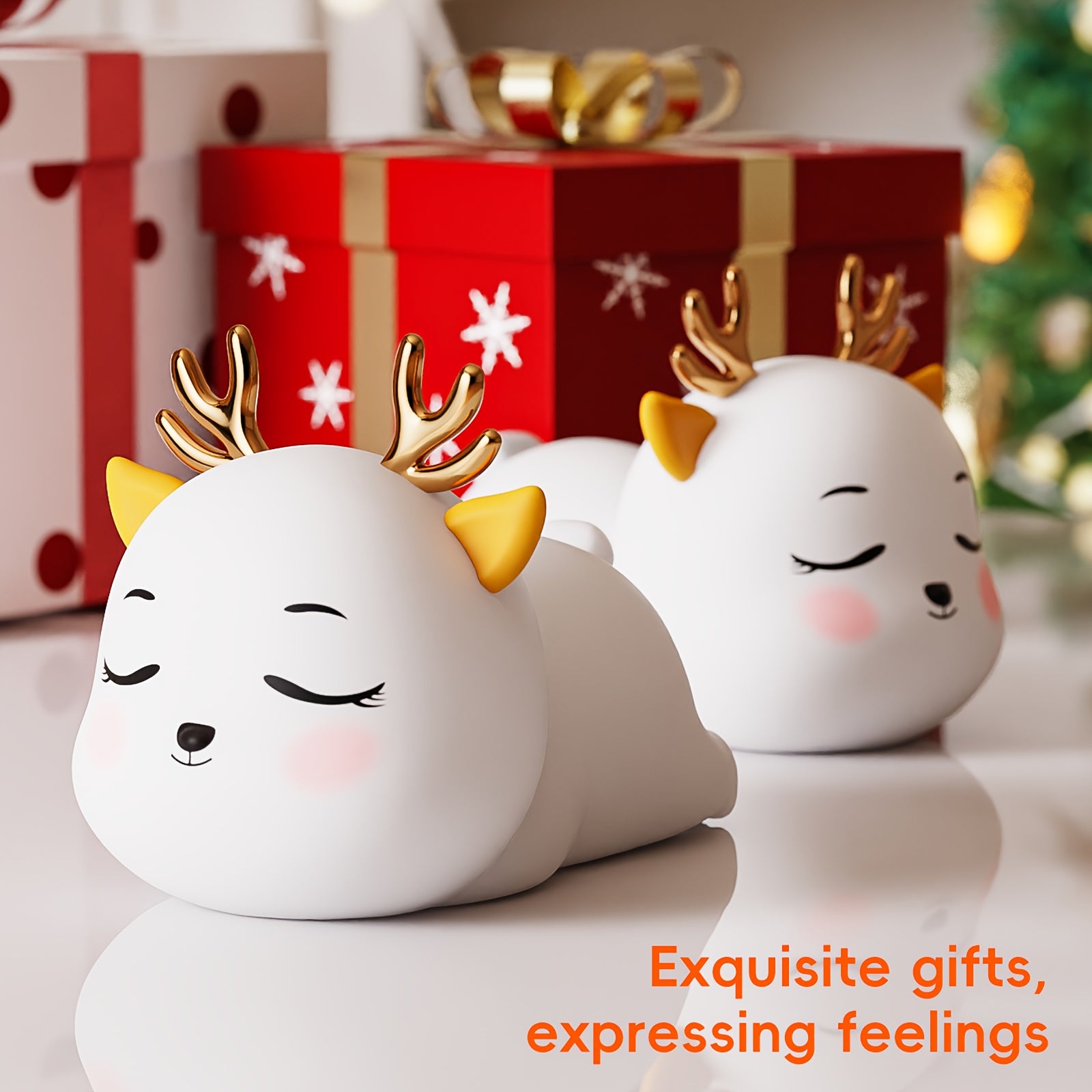Bedroom [Accompany Sleeping] Ambient Night Light, 2 Cute Little Animal [elk] Style [gradient 7-color] Night Light, USB | Type+(1200mAh Lithium Battery) with Large Capacity Battery Life, Bidding Farewell to Frequent Charging Anxiety Night Light