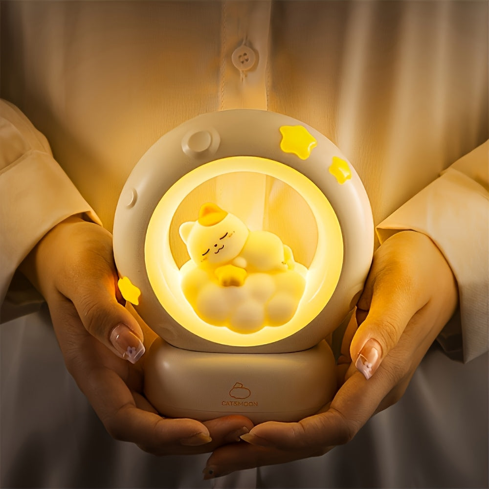 1pc Sleeping Cat Smart Lamp, USB Rechargeable Companion Sleeping Lamp, 3 Speed Dimming Table Lamp, 3 Levels of Brightness Adjustment Soft Light, Office Decompression Lamp, Decorative Cute Sleeping Bedside Lamp for Bedroom, Living Room, Holiday Gift