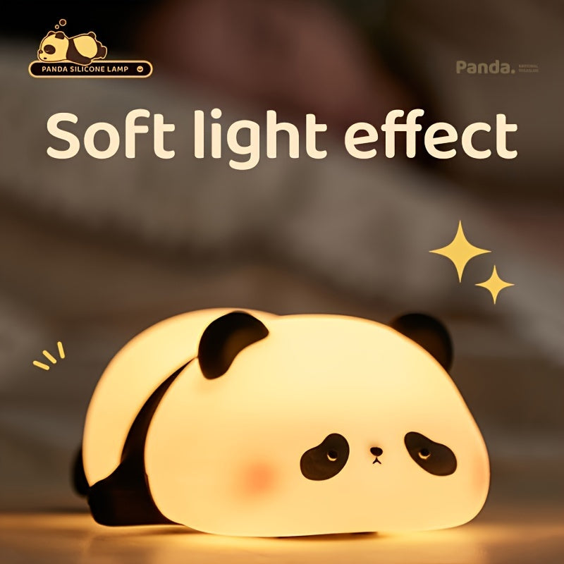 Panda Silicone Lamp - USB Rechargeable Sensor Night Light with 3 Brightness Levels, Auto Timer & Adjustable Brightness, Modern Animal-Themed Bedroom Bedside Lamp for Sleep Aid, Holiday Gift for Friends, Panda Gifts, Sleep Aid Light, Playful Design,