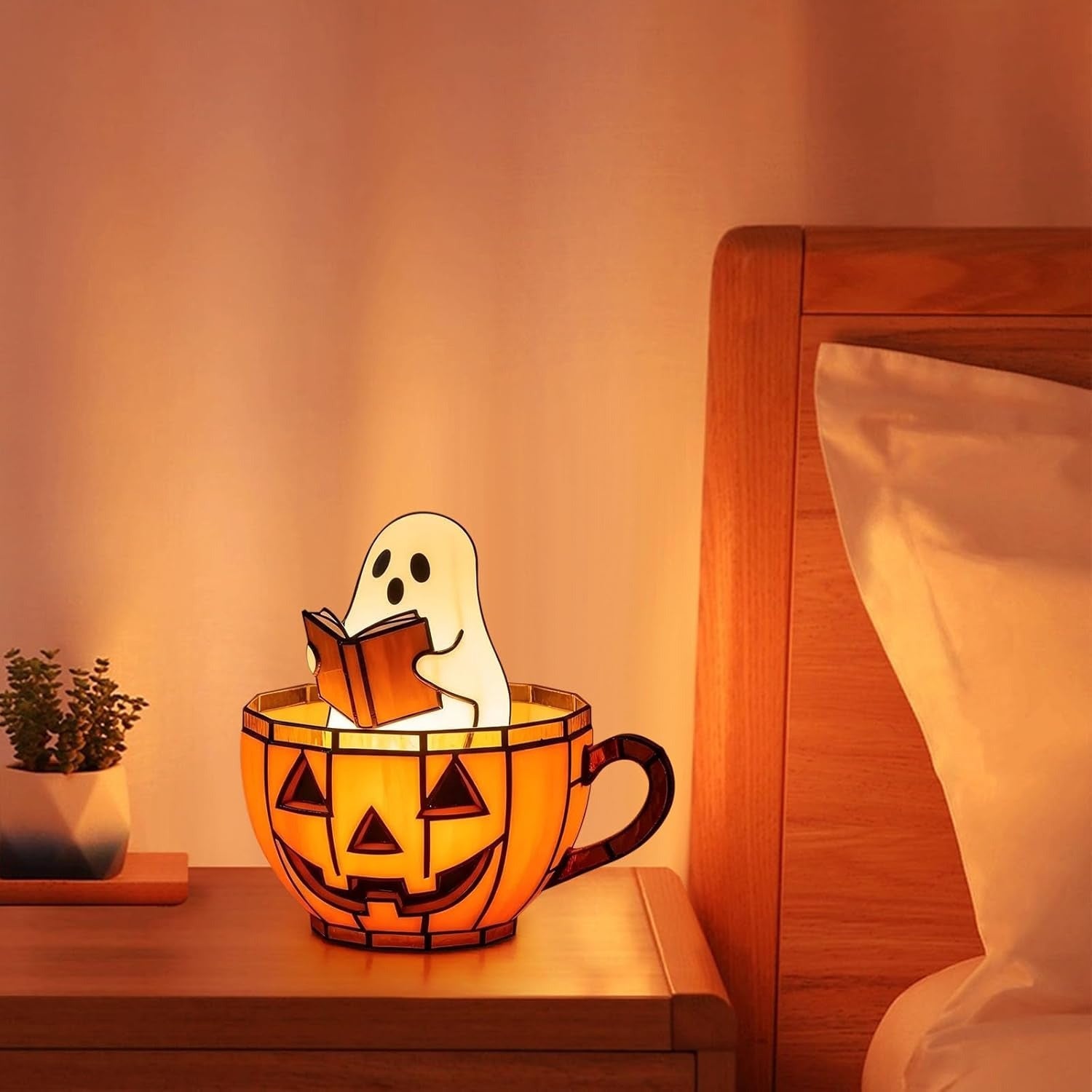 Reading Book Lamp, Handmade Halloween Ghosts Reading Night Light Up, Adorable Reading Night Light Halloween Decor, Flickering Night Light for Readers & Book Lover, Bedtime Lamp, Study Lamp, Whimsical Lighting, Cute Decor, Lightweight Design, Plastic Lamp,