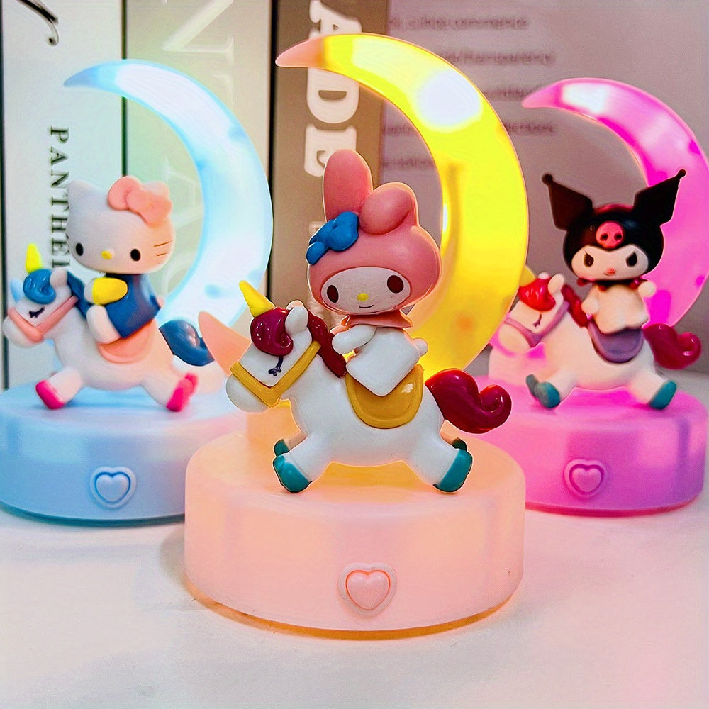 Sanrio Moon Nightlight - Cute Cartoon Character Desk Lamp with Colorful Glow, Eye Protection & Atmosphere Lighting, Durable Plastic, No Electricity Needed, Perfect for Halloween & Christmas Gifts, Living Room Decor, Desk Lamp for Office, Whimsical Design,