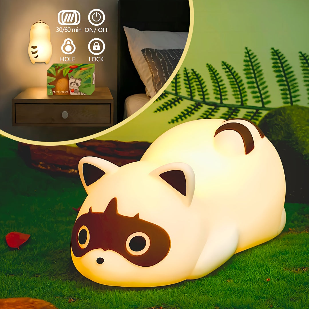 [Cute Raccoon Night Light] Cute Raccoon Night Light For Kids | Dimmable Rechargable Led Lamp Baby Nursery Bedroom Table Desk Lamp | Cool Stuff Fun Kawaii Room Decor Aesthetic Novelty Accessories, Gift For Women Home Decor Easter Gift