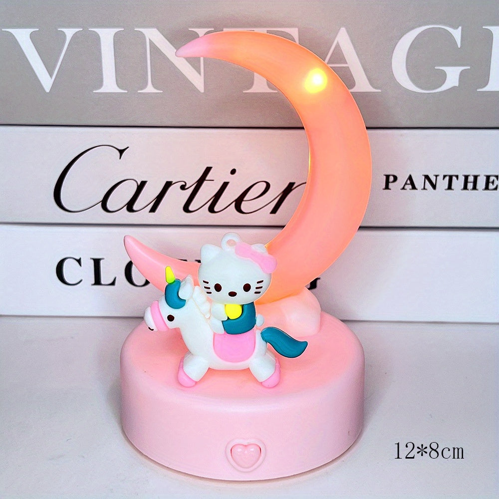 Sanrio Moon Nightlight - Cute Cartoon Character Desk Lamp with Colorful Glow, Eye Protection & Atmosphere Lighting, Durable Plastic, No Electricity Needed, Perfect for Halloween & Christmas Gifts, Living Room Decor, Desk Lamp for Office, Whimsical Design,